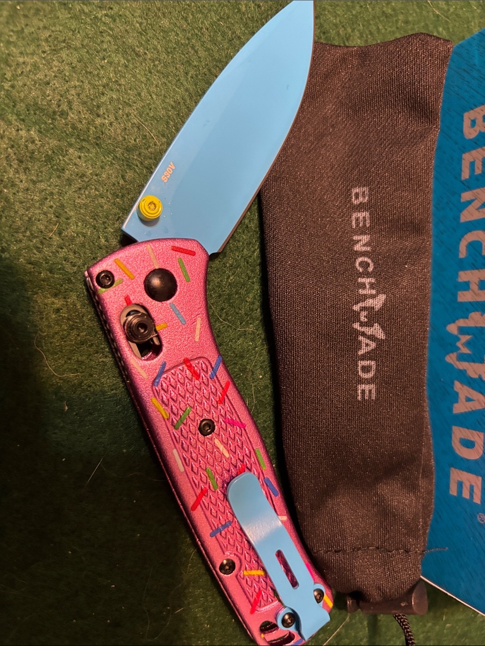 Benchmade Pink Handle Blue Blade Folding Knife - Picture 2 of 3